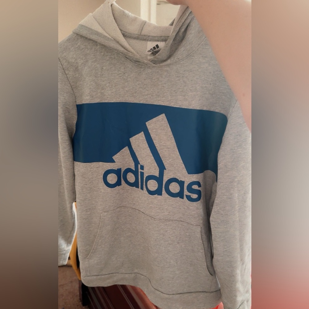 Adidas Gray Hoodie with Blue Logo